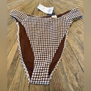 NWT Abercrombie & Fitch Gingham Bikini Bottoms Brown White  Moderate Coverage